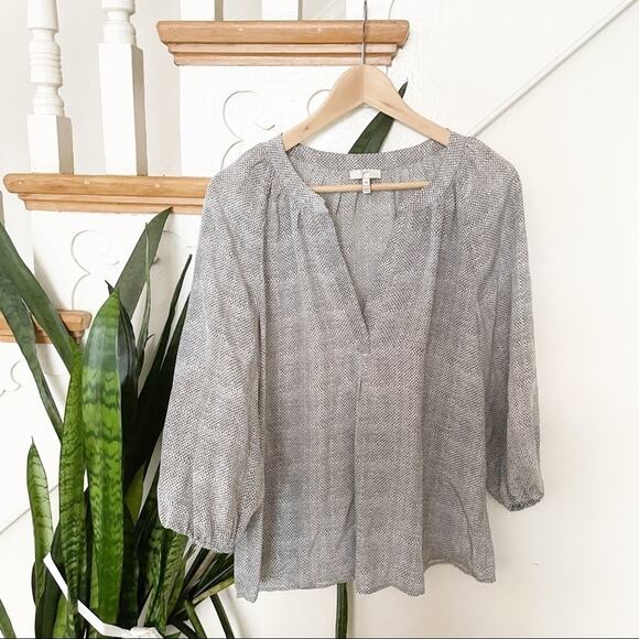 Joie Gray 100% Silk V-Neck Long Sleeve Blouse - Picture 1 of 7